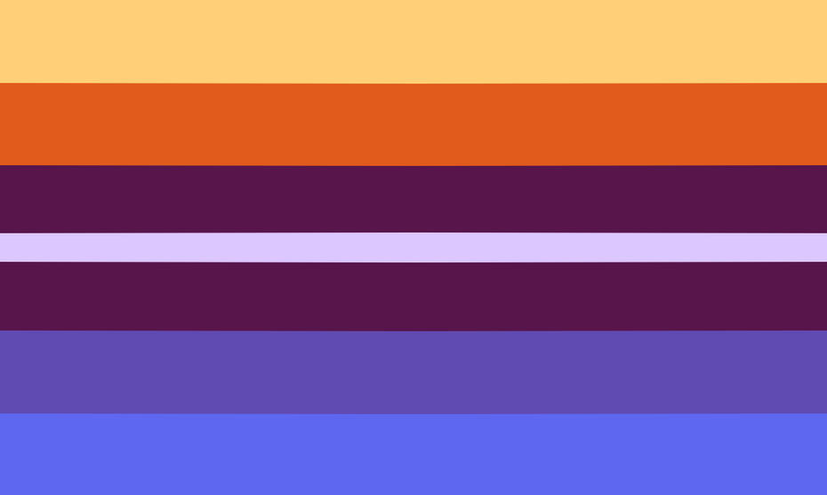 A nebulousgender flag, colorpicked from a picture of the Helix Nebula.